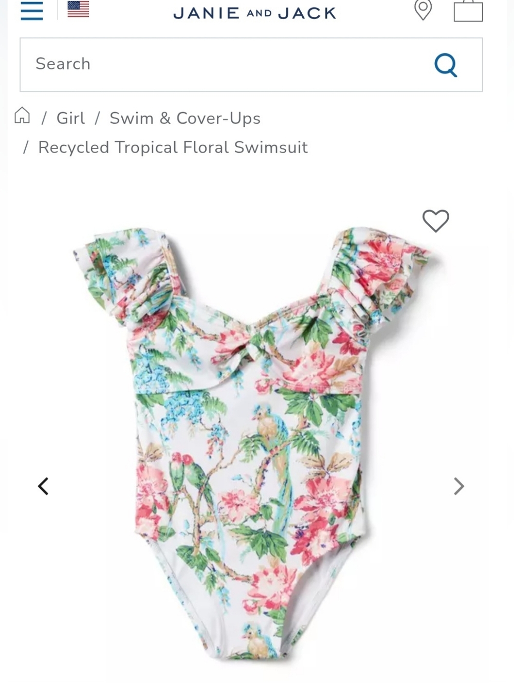 Janie and Jack Floral Tropical One-Piece Swimsuit - White Base with Pink & Green